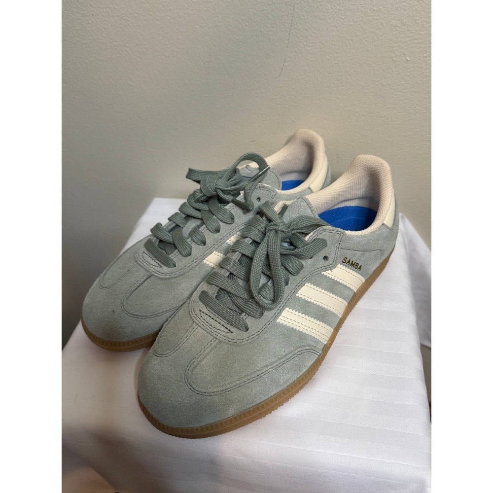 Adidas Samba OG Silver Green Chalk White Suede Gum Sole Sneakers Mens 6